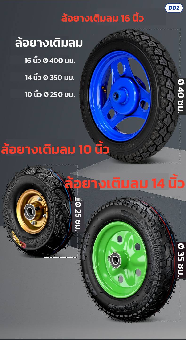ล้อยางเติมลม 10 / 14 / 16 นิ้ว เส้นผ่าศูนย์กลาง 25-40 ซม.