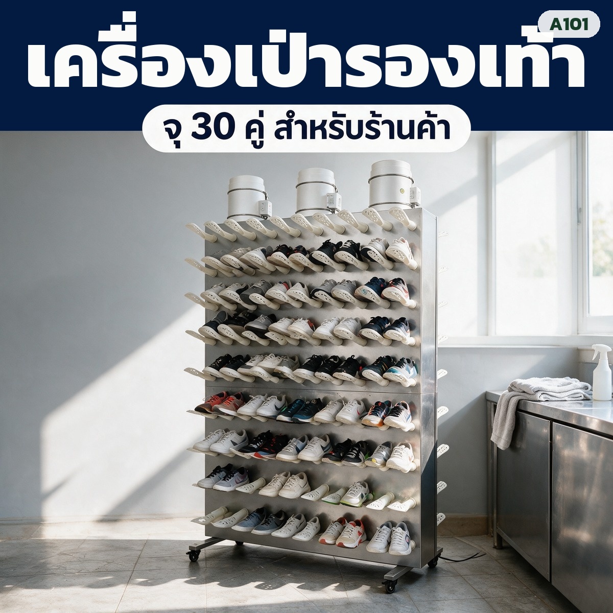 เครื่องเป่ารองเท้าเชิงพาณิชย์ A101 จุ 30 คู่ สำหรับร้านค้า