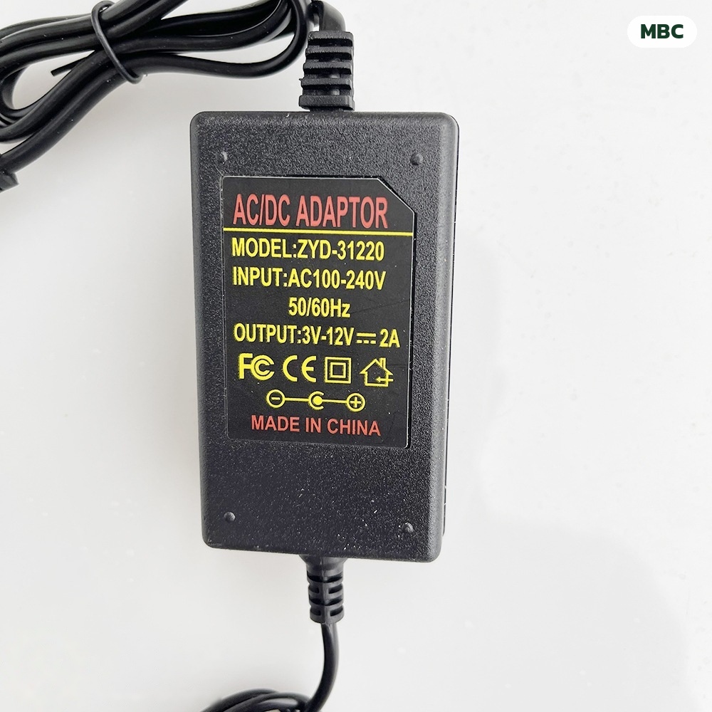 ป้ายสเปกอะแดปเตอร์ ไฟเข้า AC 100-240V ไฟออก DC 3-12V 2A