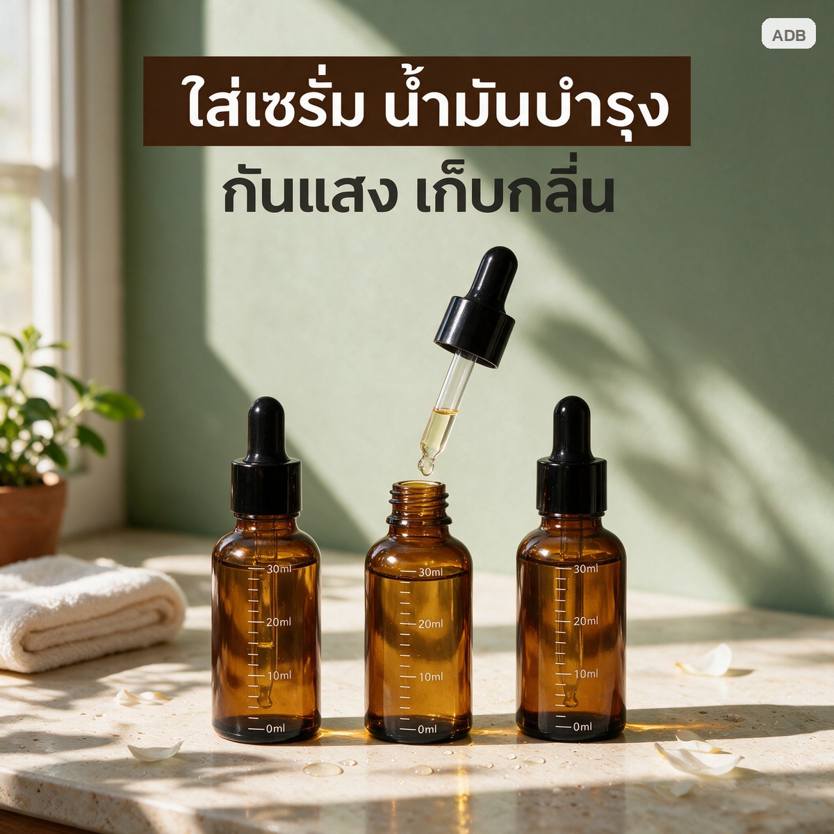 ใส่เซรั่มและน้ำมันบำรุง จ่ายเนื้อสูตรทีละหยด