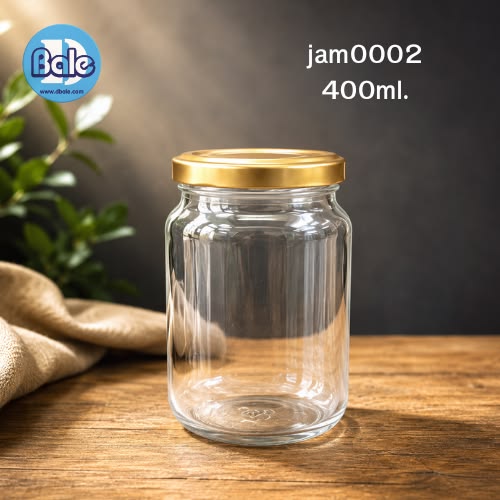 jam0002-400มล-ขวดแก้วทรงกระบอก สีใส ฝาอลู สีทอง คอ63มม. (WG-09-815-1TO)