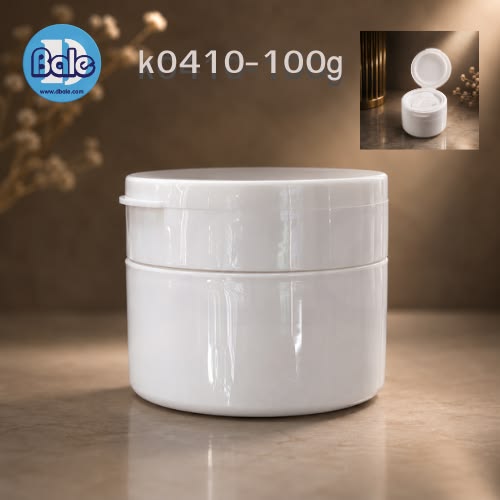 k0410-100กรัม-กระปุกพลาสติก ฝาเปิดปิด+มีไม้พาย สีขาวเงา