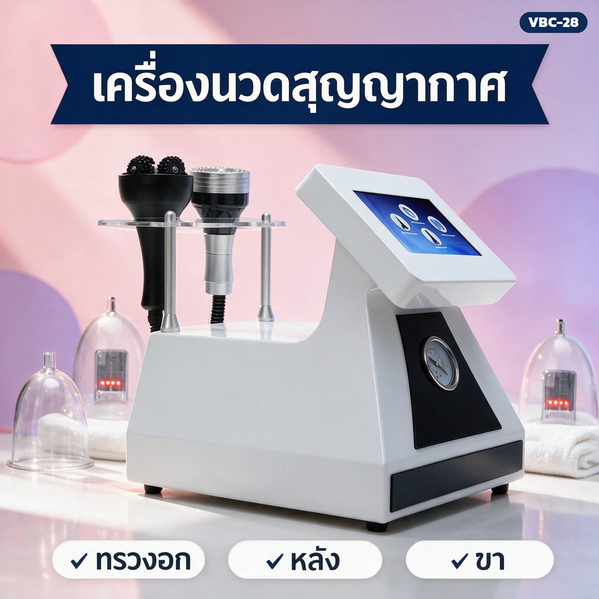 เครื่องนวดสุญญากาศ VBC-28 ตัวเครื่องจอสัมผัสพร้อมเกจวัดแรงดัน