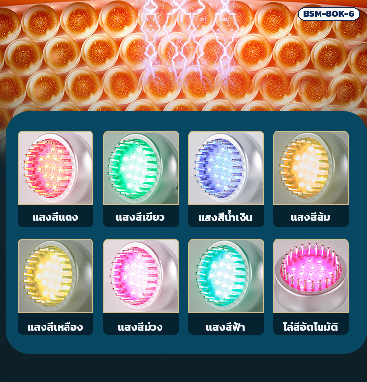 หัว BIO และ LED เลือกแสงได้ 8 โหมด แดง เขียว น้ำเงิน ส้ม เหลือง ม่วง ฟ้า และไล่สีอัตโนมัติ