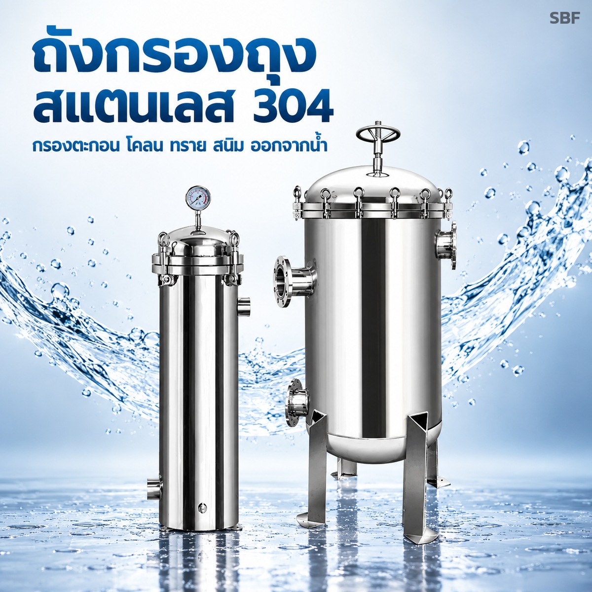 ถังกรองถุงสแตนเลส 304 กรองตะกอน โคลน ทราย สนิม ออกจากน้ำ 1 ถุงฝาเปิดเร็ว ถึง 8 ถุงหน้าแปลน