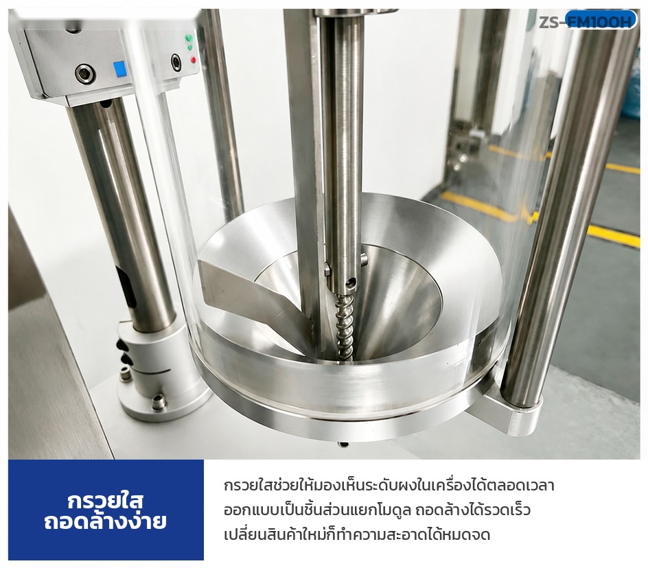 กรวยใสช่วยให้มองเห็นระดับผงตลอดเวลา ถอดล้างเป็นชิ้นส่วนได้