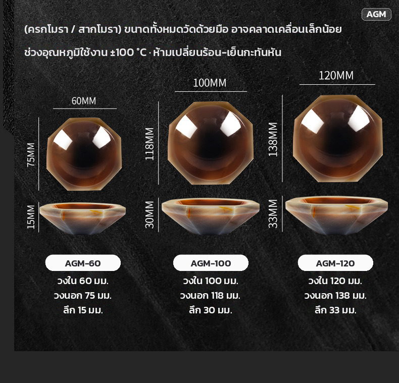 ตัวอย่างขนาด วงใน 60 / 100 / 120 มม. พร้อมวงนอกและความลึก