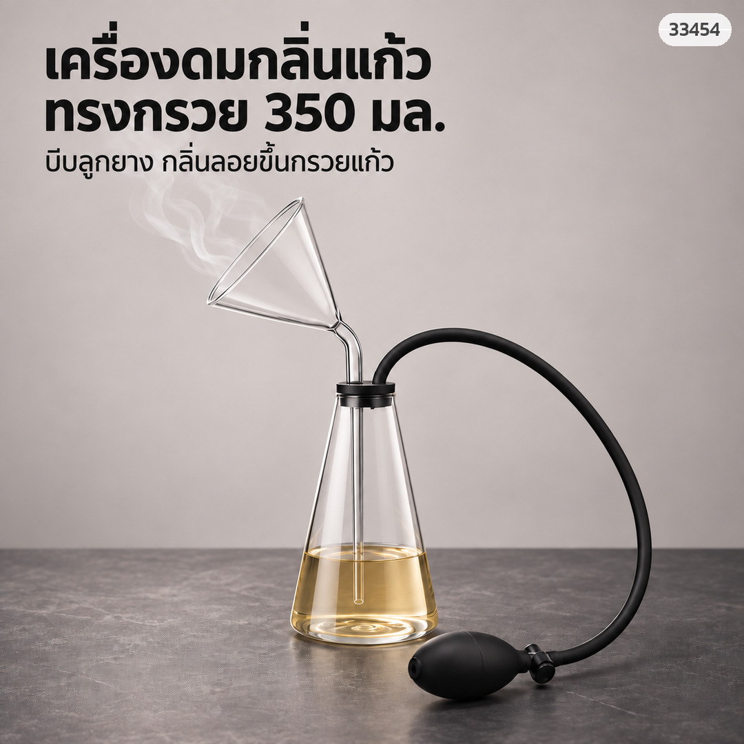 เครื่องดมกลิ่นแก้ว ทรงกรวย 350 มล. บีบลูกยาง กลิ่นลอยขึ้นกรวยแก้ว