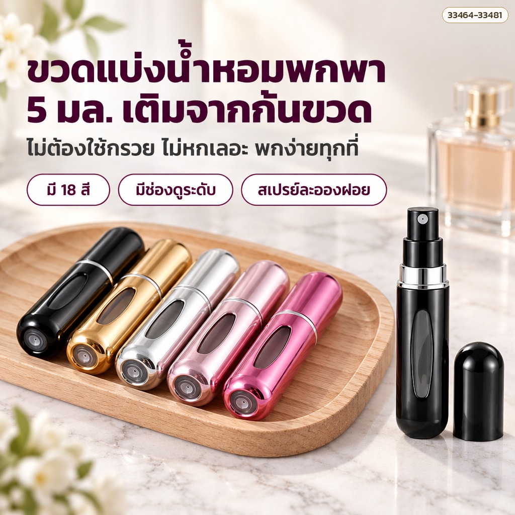 ขวดแบ่งน้ำหอมพกพา 5 มล. เติมจากก้นขวด ไม่ต้องใช้กรวย ไม่หกเลอะ
