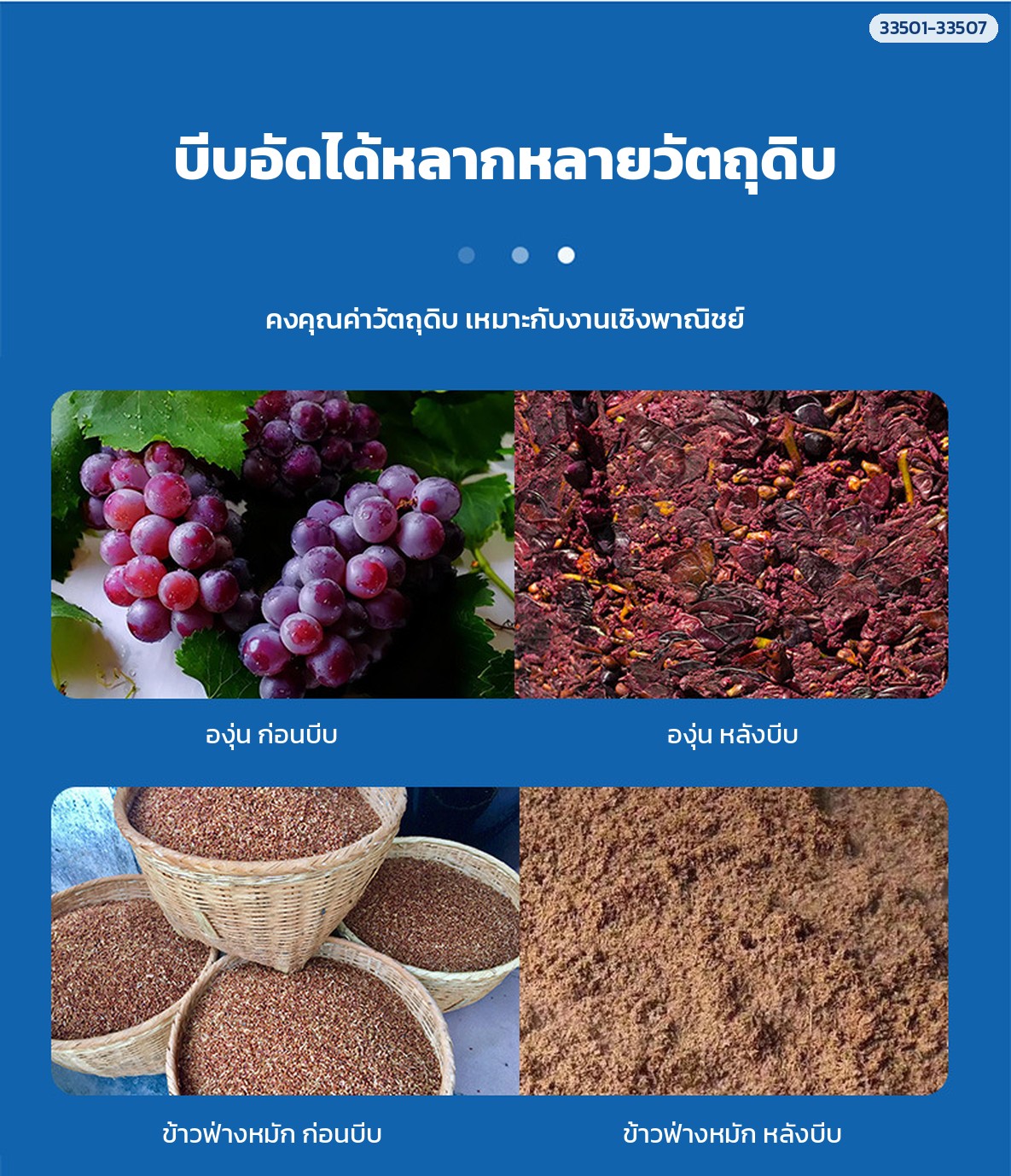 ตัวอย่างงาน องุ่น ข้าวฟ่างหมัก ก่อน-หลังบีบ