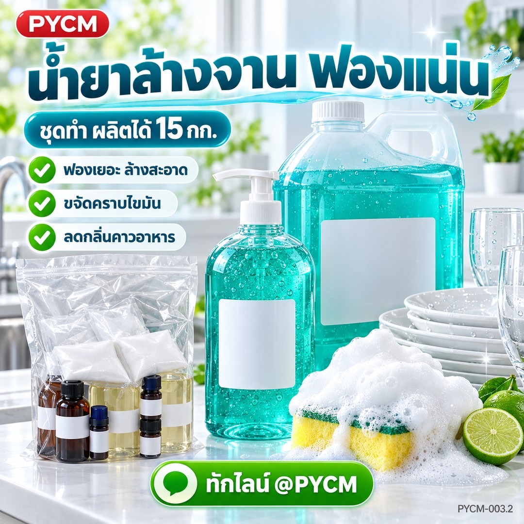 ชุดทำ น้ำยาล้างจาน สูตรเพิ่มฟอง ขจัดคราบไขมัน 15 กก. ฟองแน่น ลดกลิ่นคาว PYCM-003.2