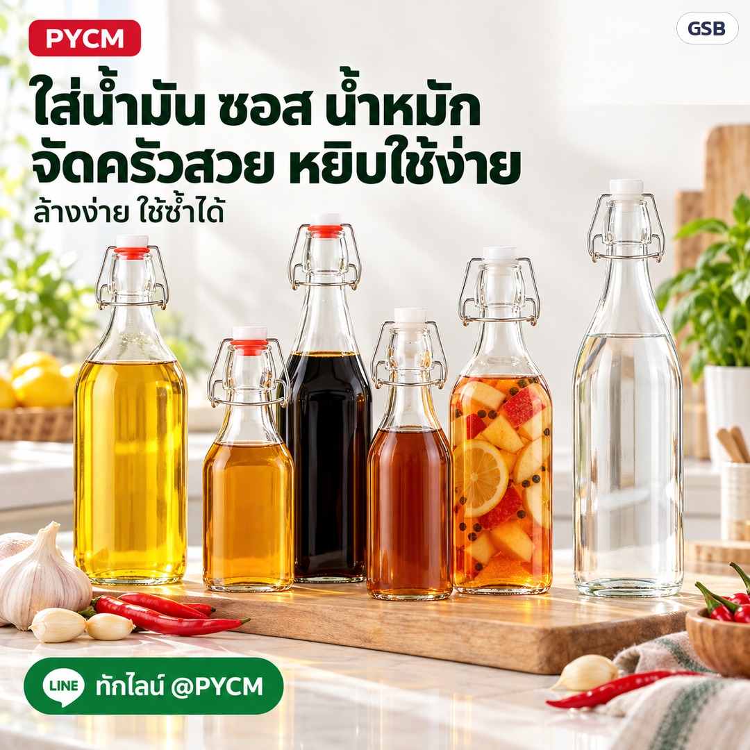 ใส่น้ำมัน ซอส น้ำหมัก จัดครัวสวย