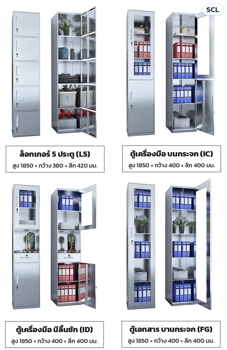 รุ่นล็อกเกอร์ 5 ประตู (L5) · ตู้เครื่องมือ (IC/ID) · ตู้เอกสารบานกระจก (FG)