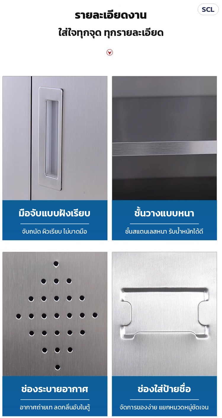 มือจับแบบฝังเรียบ · ชั้นวางแบบหนา · ช่องระบายอากาศ · ช่องใส่ป้ายชื่อ