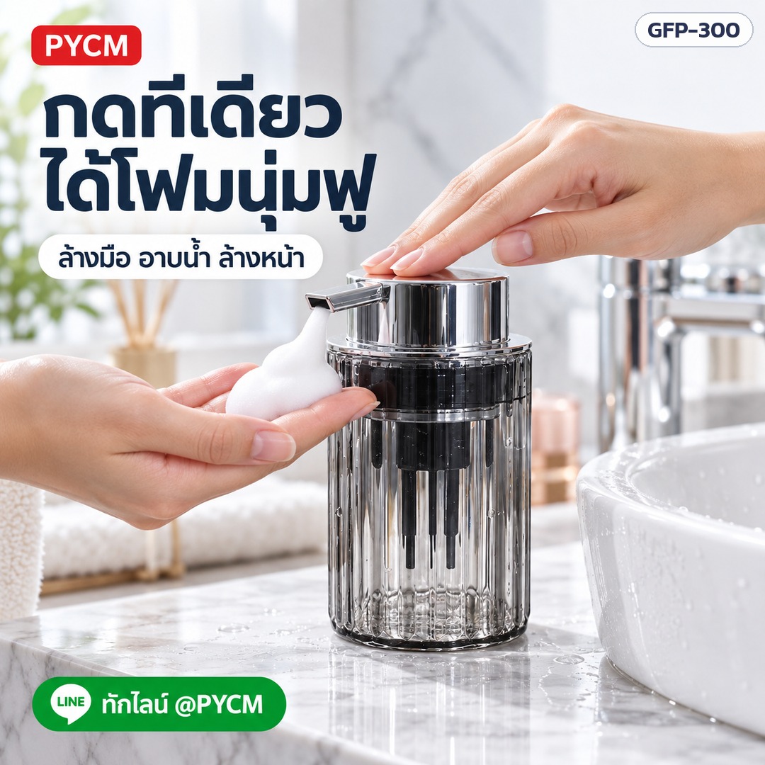 ขวดแก้วปั๊มโฟม 300 มล. – กดทีเดียว ได้โฟมนุ่มฟู