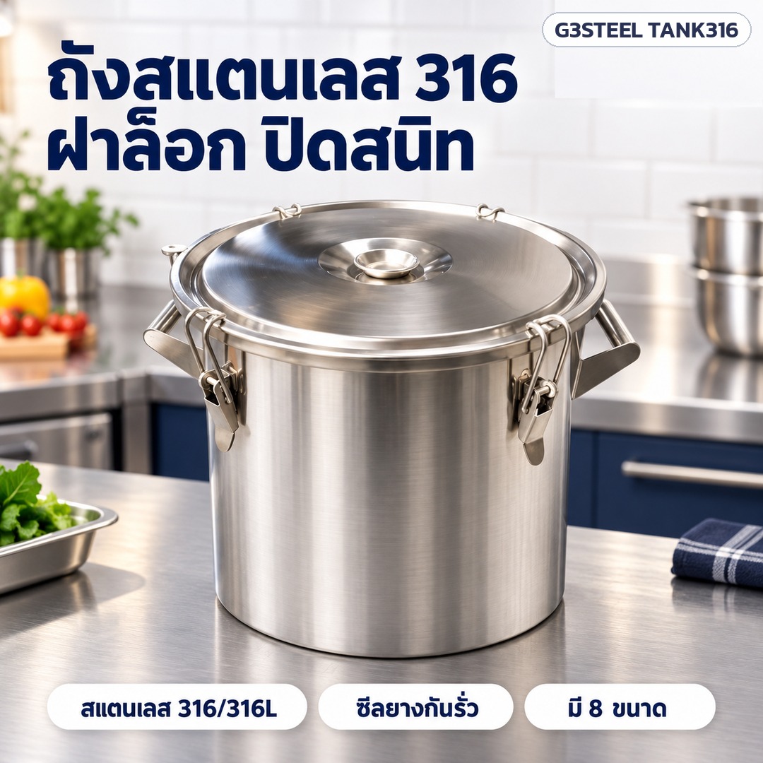 ถังสแตนเลส 316 ฝาล็อก ปิดสนิท