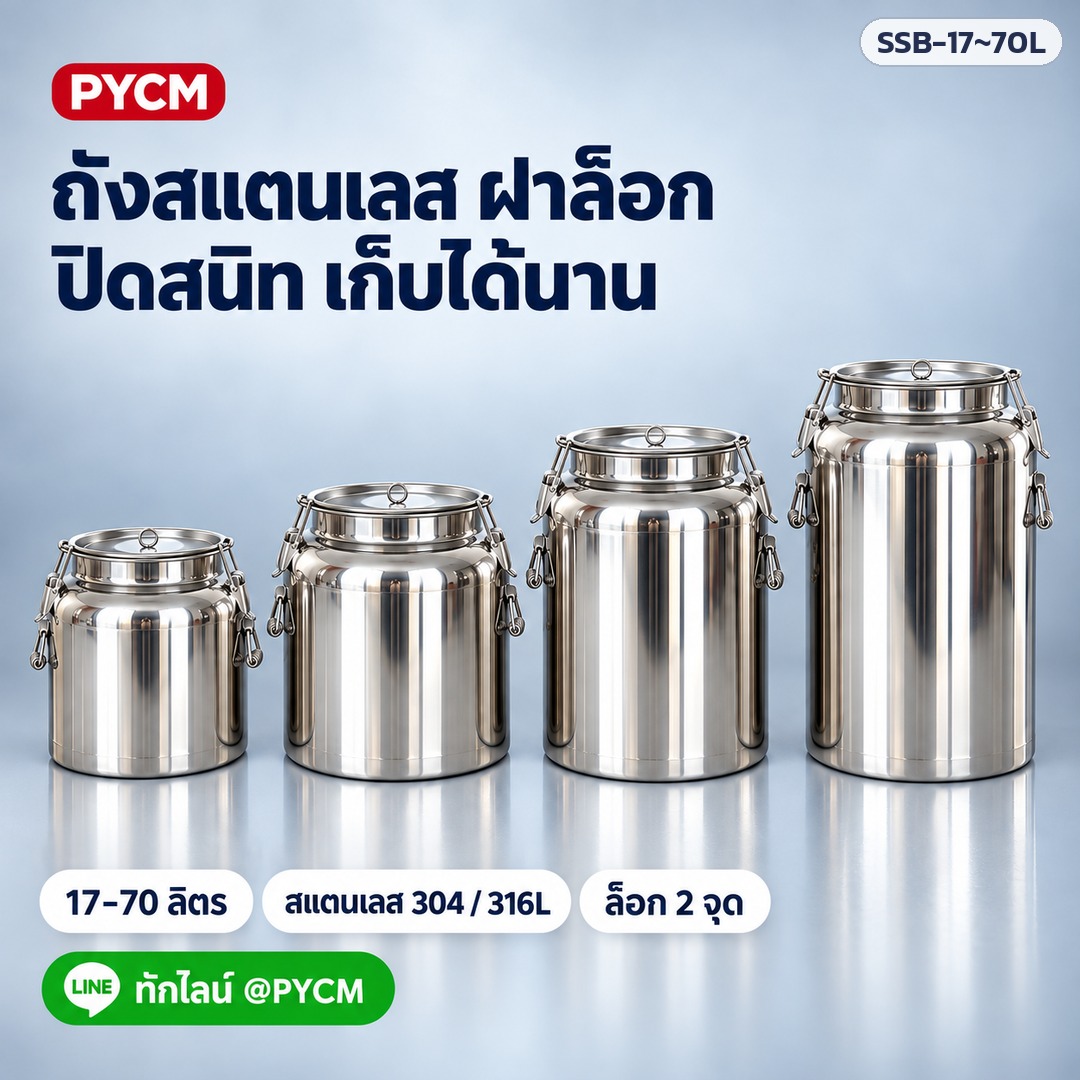 ถังสแตนเลส ฝาล็อก ปิดสนิท เก็บได้นาน