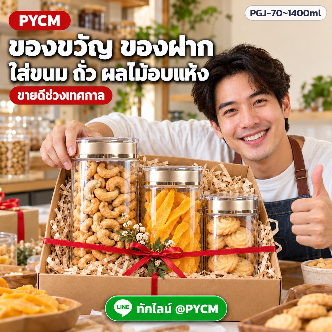 กระปุก PET ใส ฝาสีทอง – ของขวัญ ของฝาก ใส่ขนม ถั่ว ผลไม้อบแห้ง