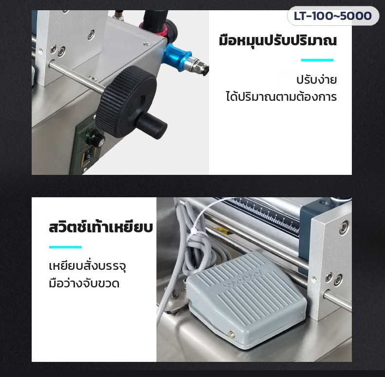 เครื่องบรรจุซอสข้น มีใบกวน – มือหมุนปรับปริมาณ และสวิตช์เท้าเหยียบ