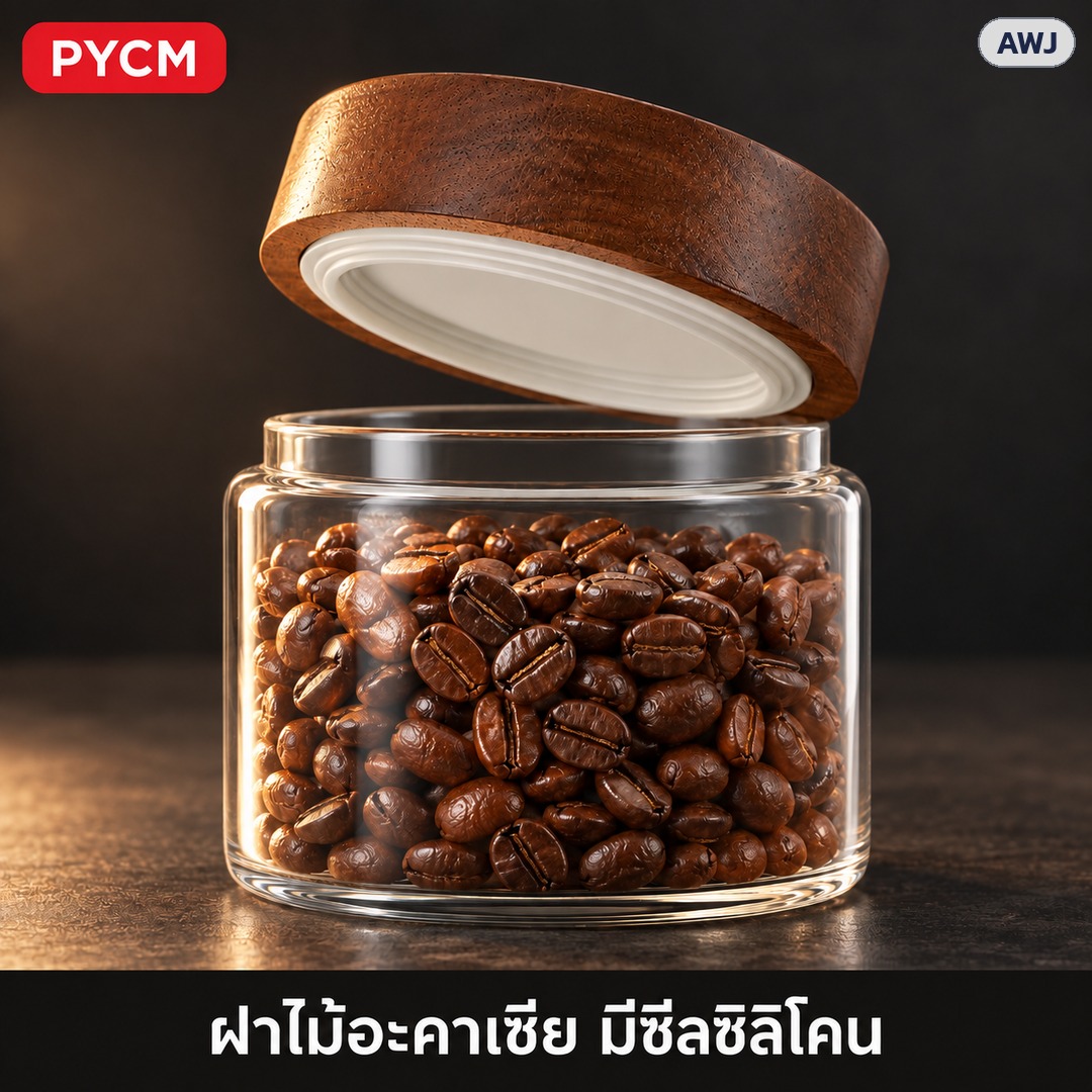 โหลแก้วฝาไม้ – ฝาไม้อะคาเซีย มีซีลซิลิโคน