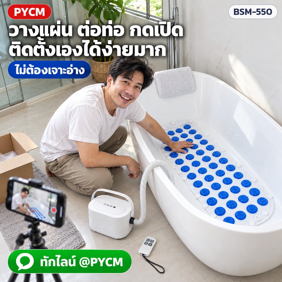 เครื่องทำฟองสปาในอ่างอาบน้ำ – วางแผ่น ต่อท่อ กดเปิด ติดตั้งเองได้