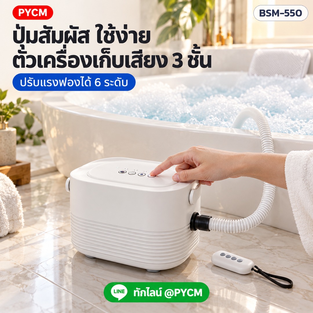 เครื่องทำฟองสปาในอ่างอาบน้ำ – ปุ่มสัมผัส ใช้ง่าย เก็บเสียง 3 ชั้น