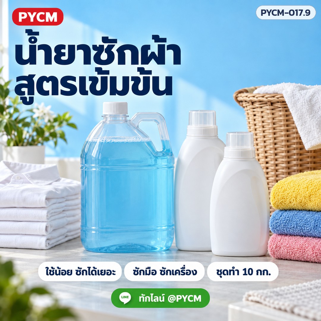 ชุดทำ น้ำยาซักผ้า สูตรเข้มข้น ผลิตได้ 10 กก. ใช้น้อย ซักได้เยอะ ซักมือ ซักเครื่องฝาหน้า ฝาบน PYCM-017.9