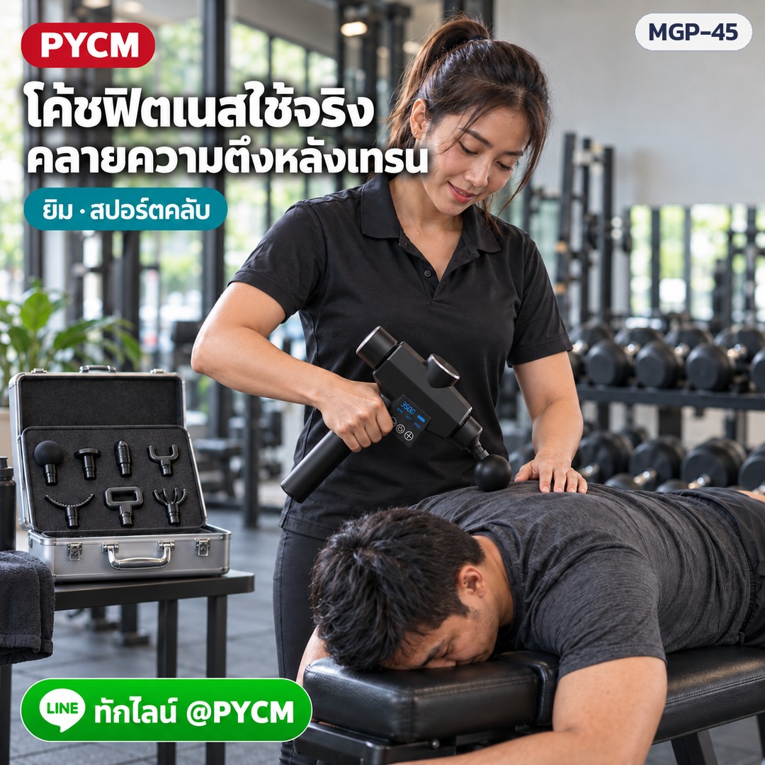 ปืนนวดกล้ามเนื้อ MGP-45 – โค้ชฟิตเนสใช้คลายความตึงหลังเทรน เหมาะกับยิม สปอร์ตคลับ (ภาพประกอบ)
