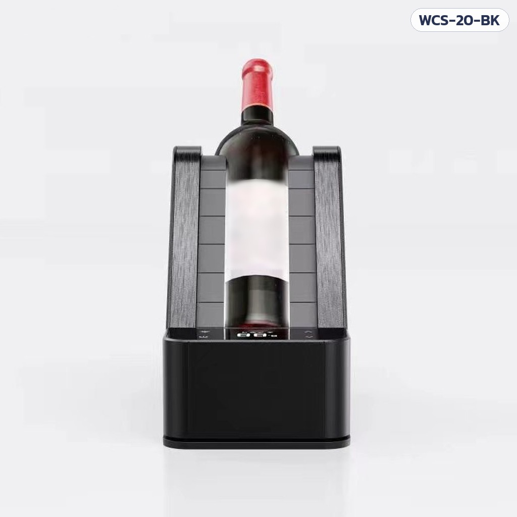 เครื่องทำเย็นขวดไวน์ตั้งโต๊ะ WCS-20 แบบวางขวดเอียง ทีละขวด ตั้งอุณหภูมิ 0–20°C จอสัมผัส ไฟบอกสถานะ 3 สี มี 2 สี ดำ / ขาว