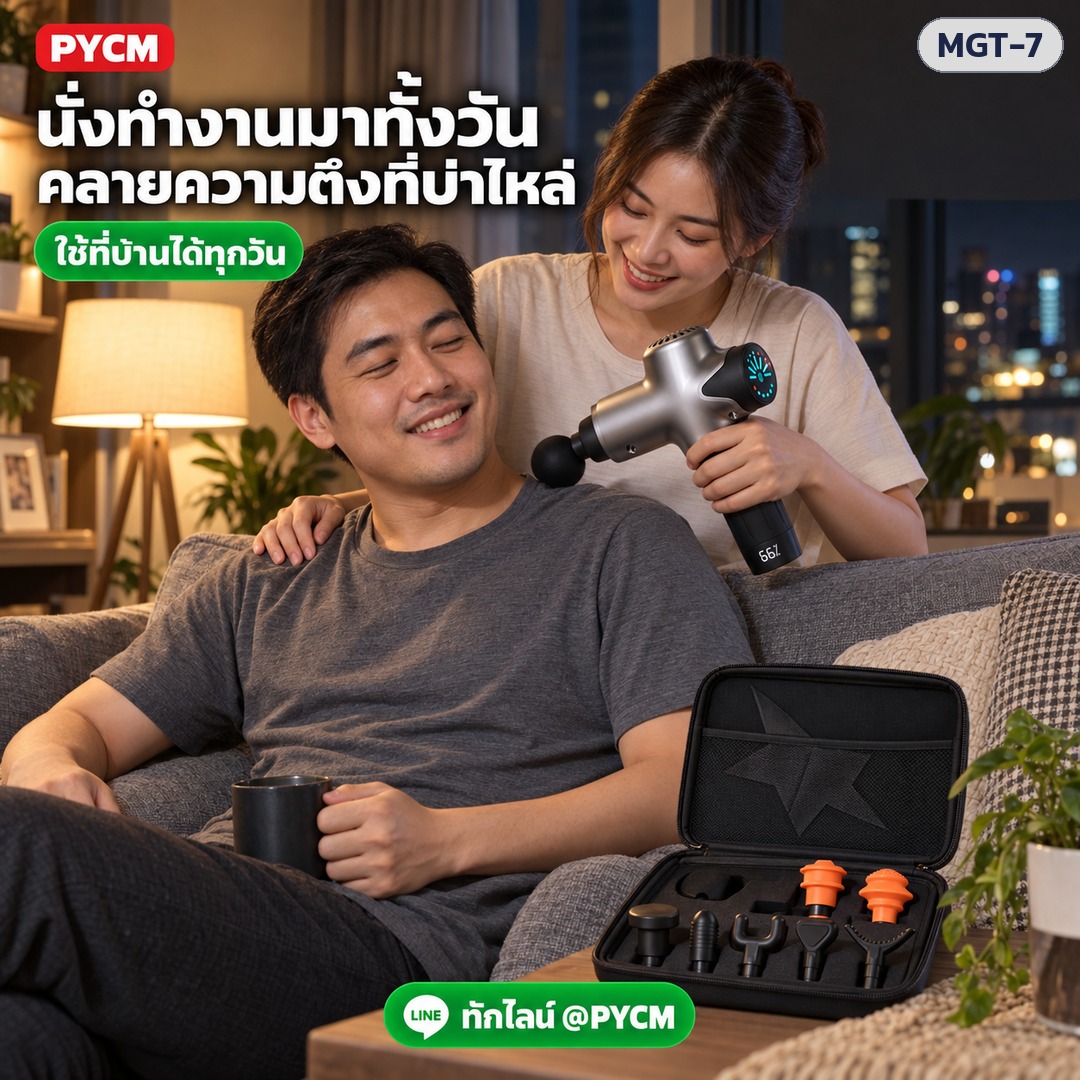 ปืนนวดกล้ามเนื้อ MGT-7 – นั่งทำงานมาทั้งวัน คลายความตึงที่บ่าไหล่ ใช้ที่บ้านได้ทุกวัน (ภาพประกอบ)