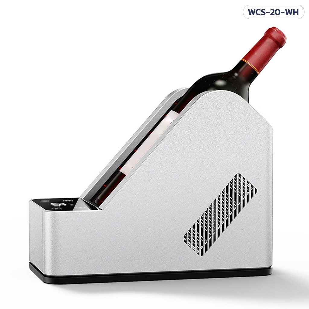 เครื่องทำเย็นขวดไวน์ตั้งโต๊ะ WCS-20 สีขาว มุมข้าง ช่องระบายลมด้านข้าง