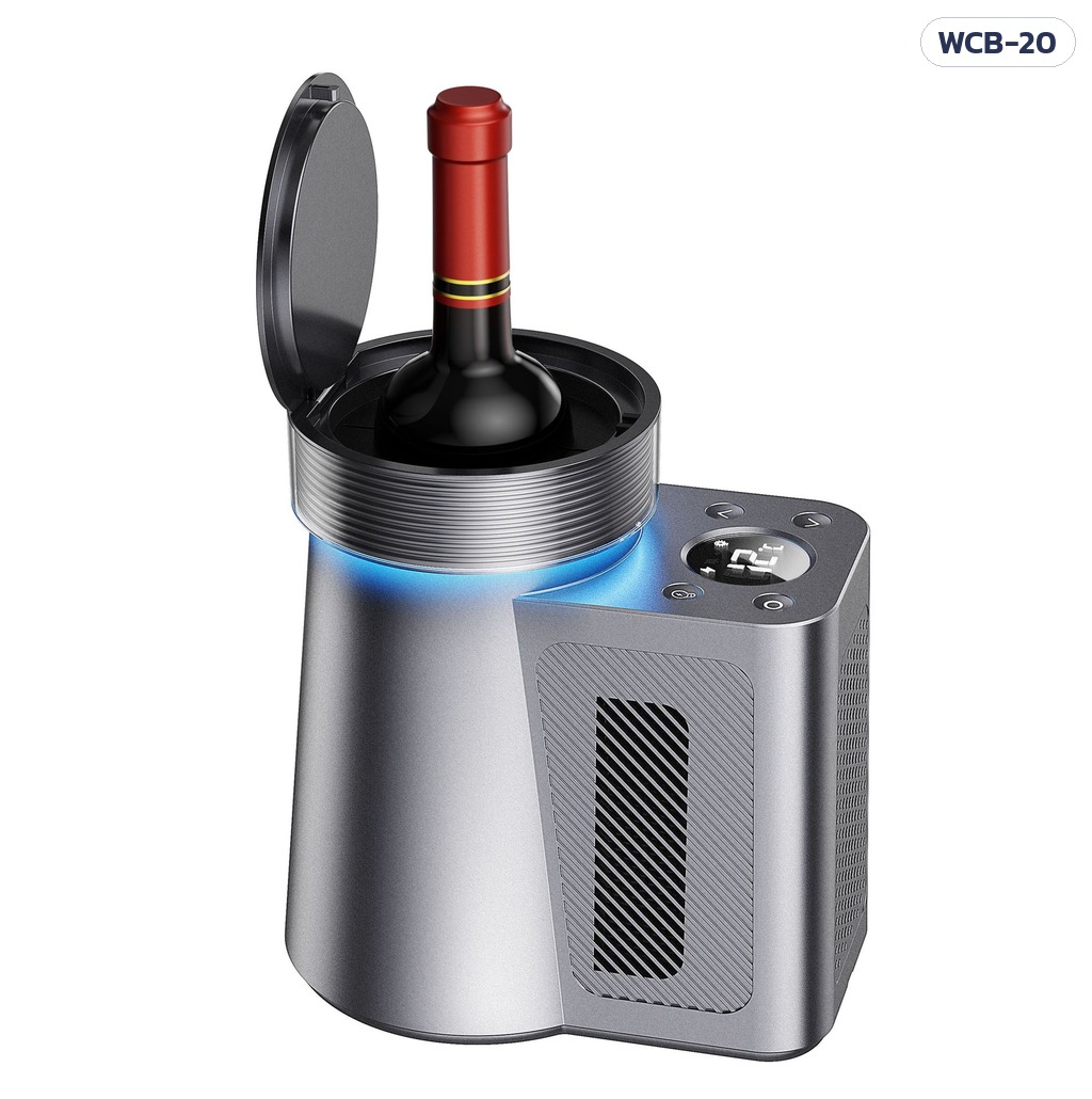 เครื่องทำเย็นขวดตั้งโต๊ะ WCB-20 ฝาเปิด ใส่ขวด 750 มล. ไฟวงแหวนสีฟ้า