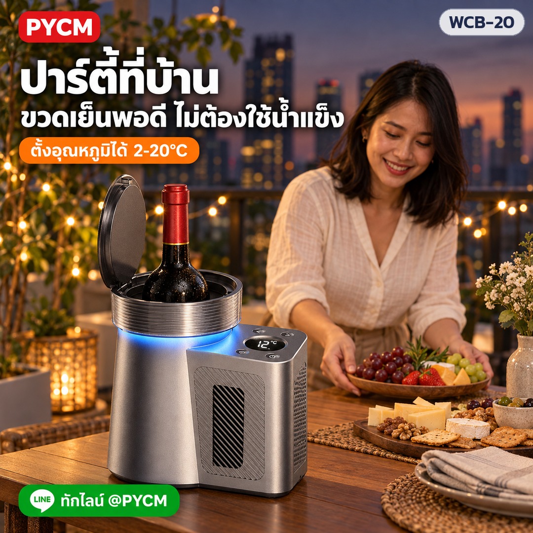 เครื่องทำเย็นขวดตั้งโต๊ะ WCB-20 – วางบนโต๊ะรับแขกที่บ้าน ขวดเย็นพอดี ไม่ต้องใช้น้ำแข็ง (ภาพประกอบ)