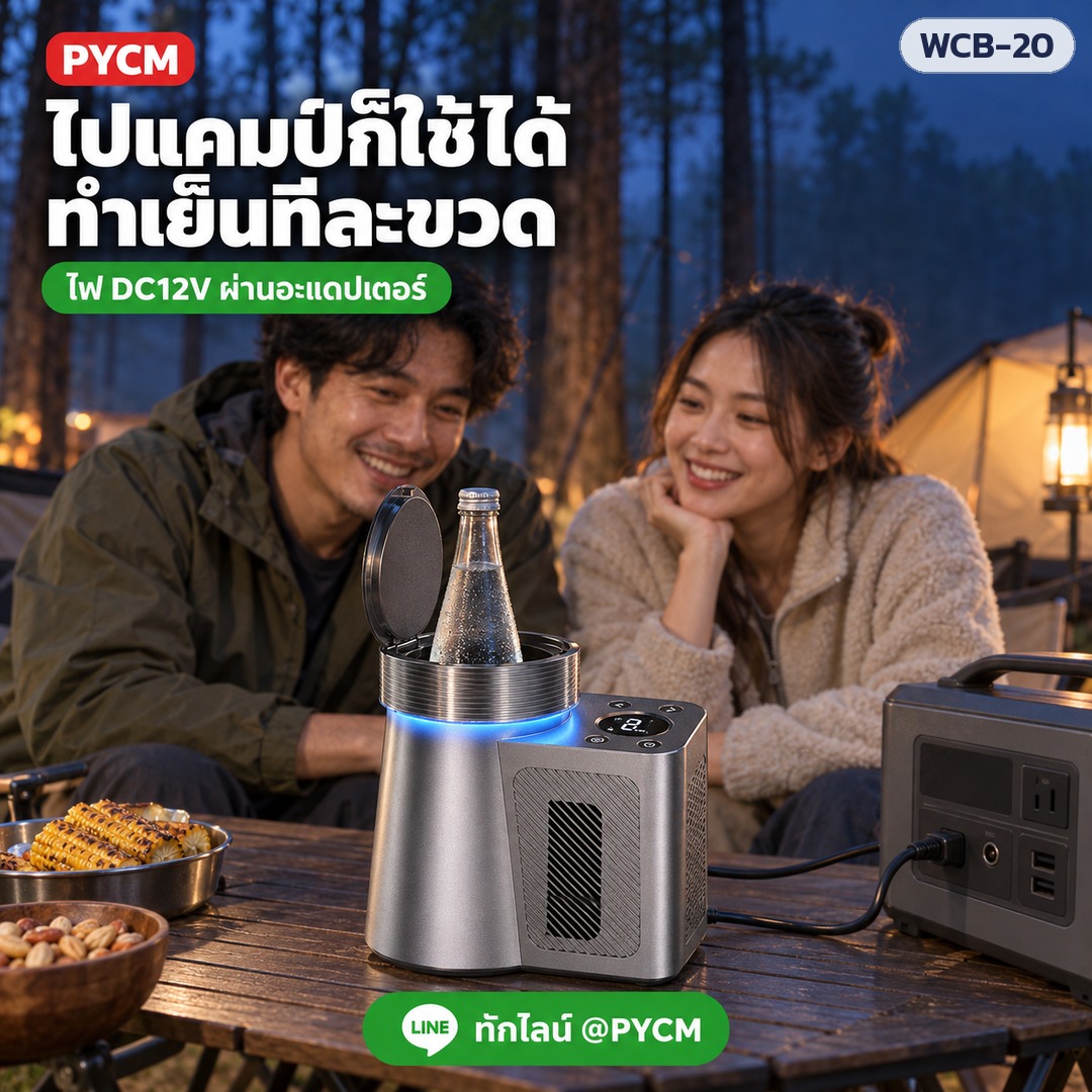 เครื่องทำเย็นขวดตั้งโต๊ะ WCB-20 – ไปแคมป์ก็ใช้ได้ ทำเย็นทีละขวด ไฟ DC12V ผ่านอะแดปเตอร์ (ภาพประกอบ)