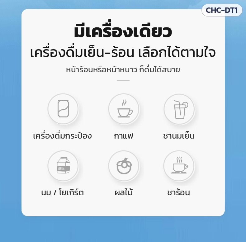 แก้วทำเย็น-ร้อนตั้งโต๊ะ CHC-DT1 – ใช้ได้กับเครื่องดื่มกระป๋อง กาแฟ ชานมเย็น นม / โยเกิร์ต ผลไม้ ชาร้อน