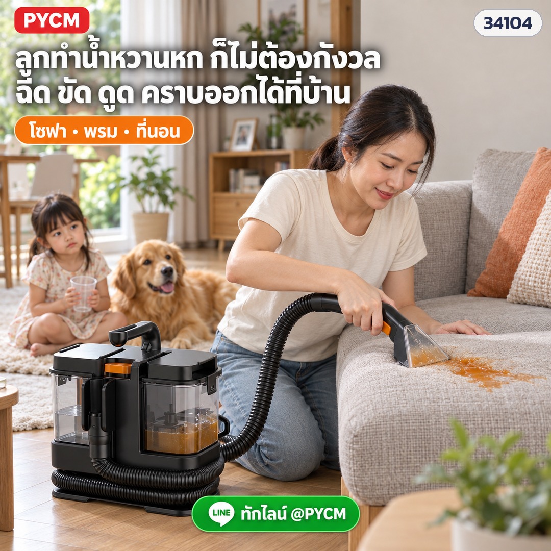 เครื่องทำความสะอาดโซฟา พรม FSC-336 – ลูกทำน้ำหวานหกก็ไม่ต้องกังวล ฉีด ขัด ดูด คราบออกได้ที่บ้าน ใช้ได้กับโซฟา พรม ที่นอน