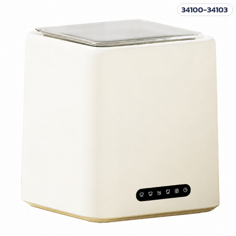 เครื่องซักชุดชั้นในมินิ – ตัวเครื่องทรงเหลี่ยม สีขาวครีม ฝาบนใส