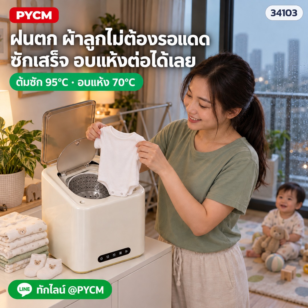 เครื่องซักชุดชั้นในมินิ – วันฝนตก ผ้าลูกไม่ต้องรอแดด ซักเสร็จอบแห้งต่อได้ (SQ04)