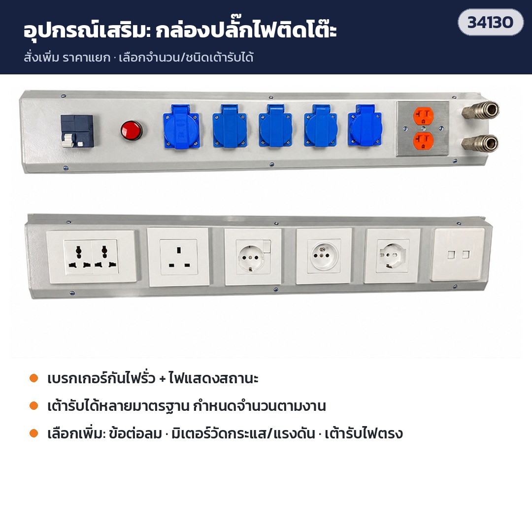 โต๊ะแพ็คของแบบโมดูล PKM-01 – อุปกรณ์เสริม: กล่องปลั๊กไฟติดโต๊ะ (สั่งเพิ่ม)