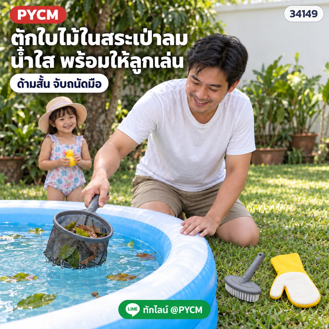 ชุดทำความสะอาดสระเล็ก PCK-01 – สวิงด้ามสั้น ตักใบไม้ในสระเป่าลมเด็ก จับถนัดมือ (ภาพประกอบ)