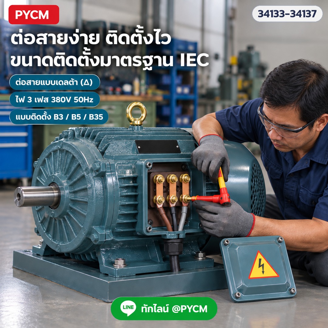มอเตอร์ไฟฟ้า 3 เฟส YE3 8 โพล – ต่อสายแบบเดลต้า ไฟ 3 เฟส 380V ขนาดติดตั้งมาตรฐาน IEC