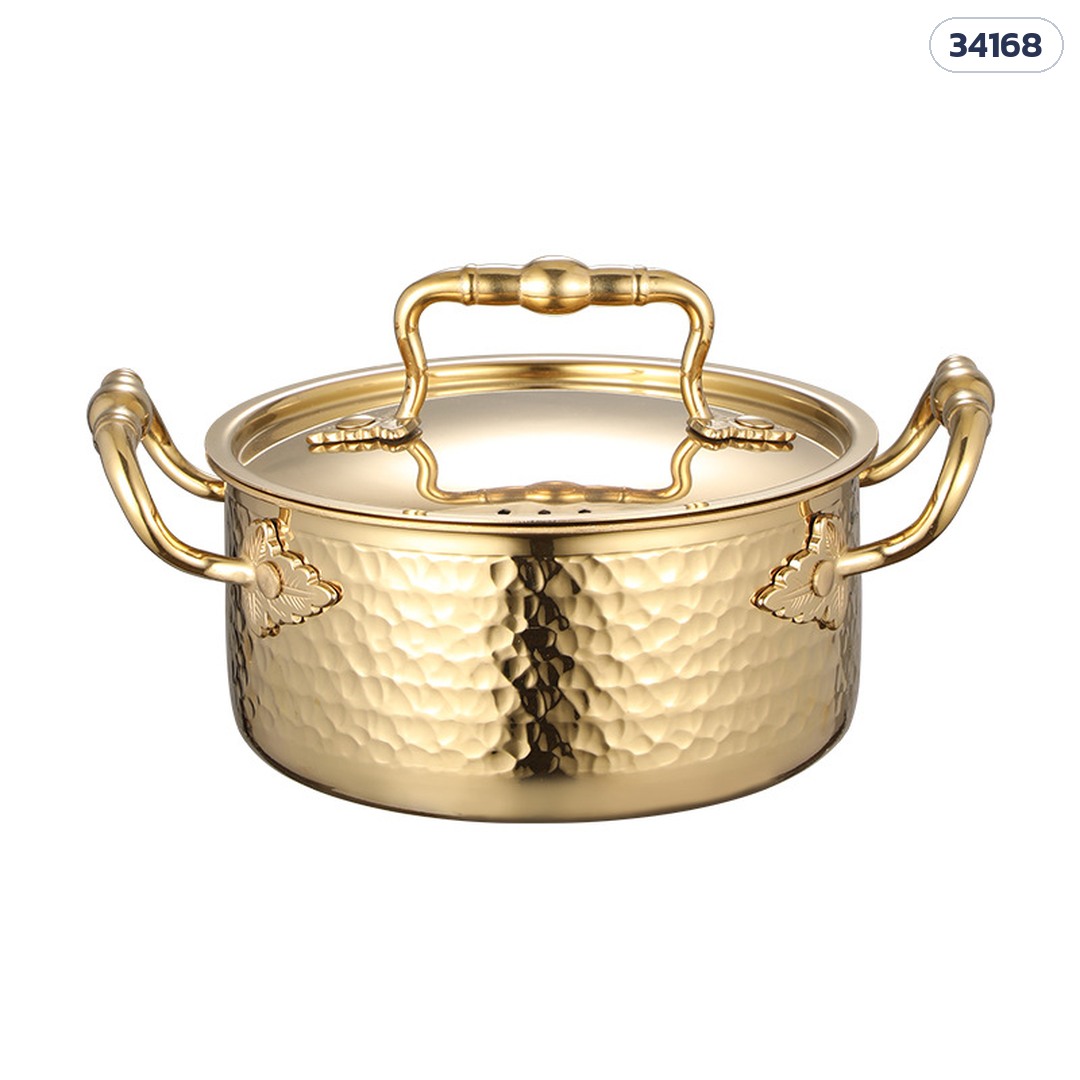 หม้อชาบูเดี่ยว – ลายค้อน หูจับลายวิจิตร ฝามีหูหิ้ว สีทอง รุ่น HP16-JZ-GD (รหัส 34168)