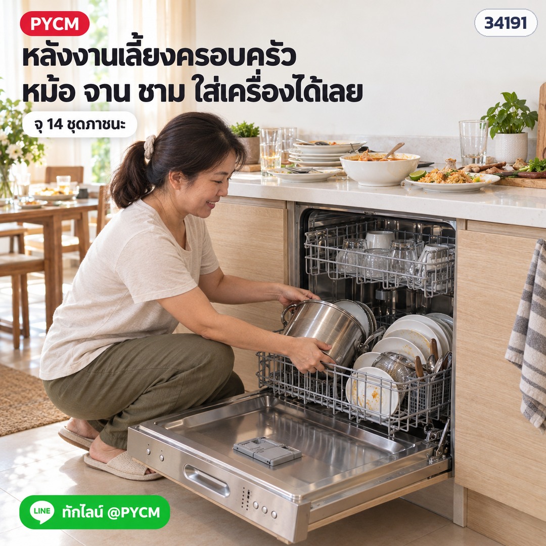 เครื่องล้างจานกึ่งบิวท์อิน 14 ชุด DW-SB14 – หลังงานเลี้ยงครอบครัว หม้อ จาน ชาม ใส่เครื่องได้เลย จุ 14 ชุดภาชนะ (ภาพประกอบโฆษณา)