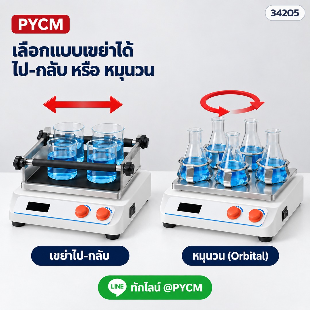 เลือกแบบเขย่าได้ ไป-กลับ หรือ หมุนวน (Orbital) (ภาพจำลอง ถาดเป็นอุปกรณ์เลือกเสริม)