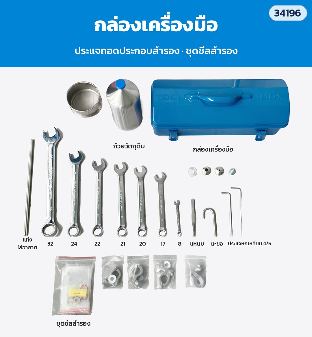 เครื่องโฮโมจีไนเซอร์ – กล่องเครื่องมือในชุด: ประแจถอดประกอบหลายขนาด แท่งไล่อากาศ ถ้วยวัตถุดิบ และชุดซีลสำรอง