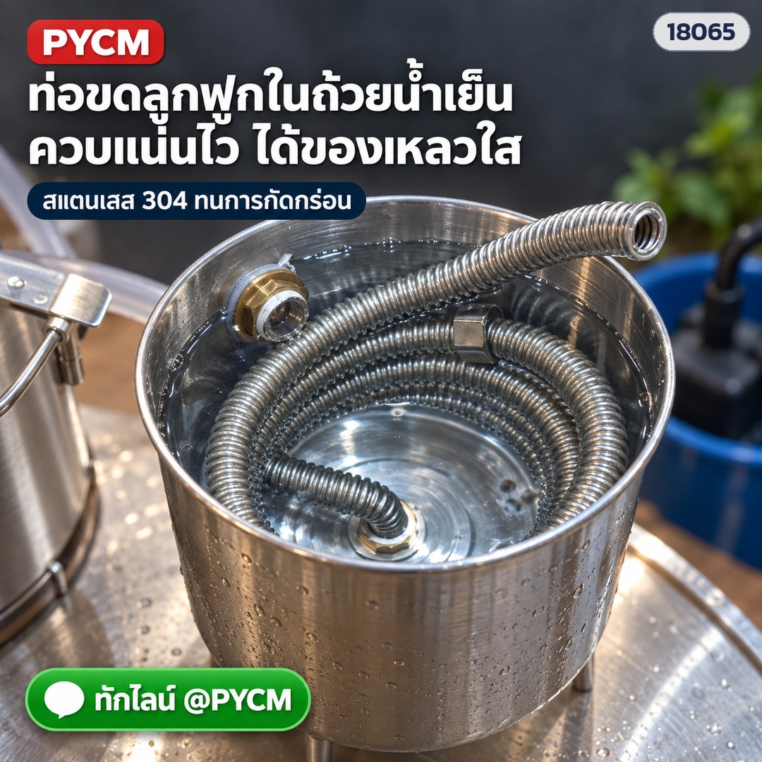 หม้อกลั่นสแตนเลส 33 ลิตร – ท่อขดลูกฟูกในถ้วยน้ำเย็น ควบแน่นไว ได้ของเหลวใส