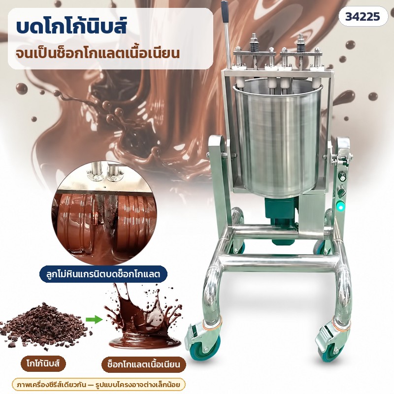 เครื่องโม่หินบดช็อกโกแลต – บดโกโก้นิบส์จนเป็นช็อกโกแลตเนื้อเนียน ด้วยลูกโม่หินแกรนิต