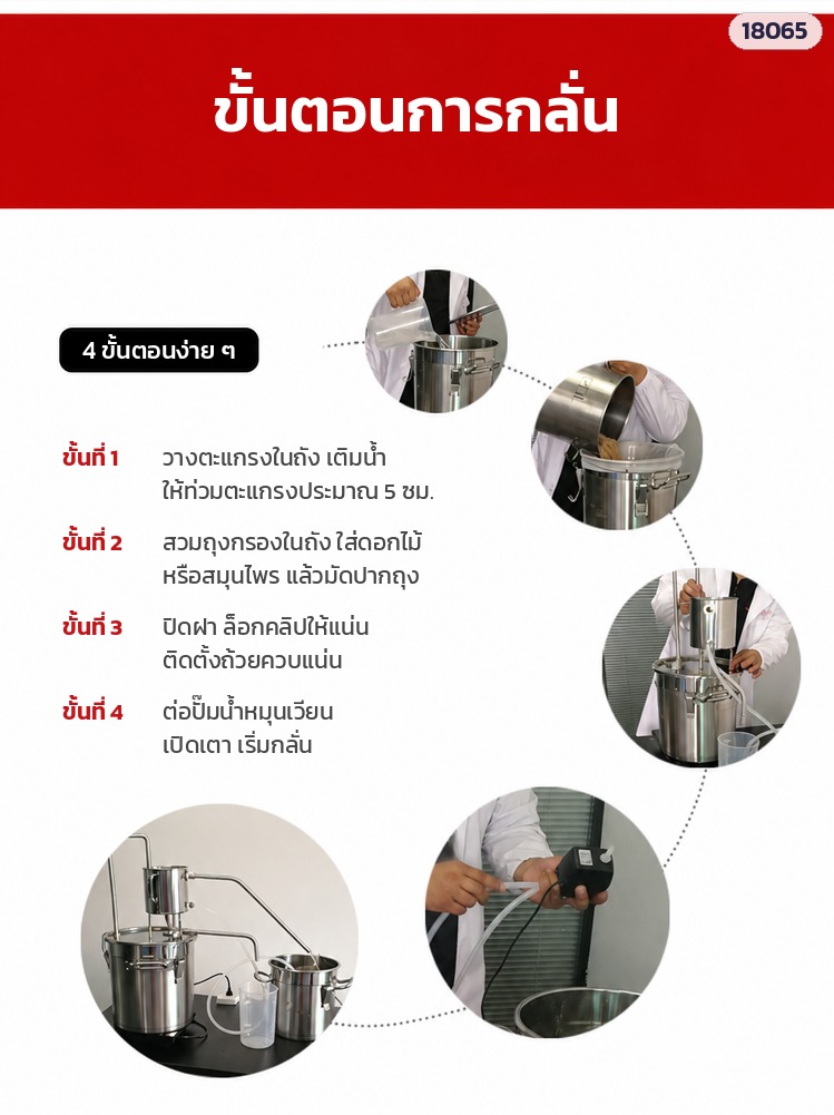หม้อกลั่นสแตนเลส 33 ลิตร – ขั้นตอนการกลั่น 4 ขั้น