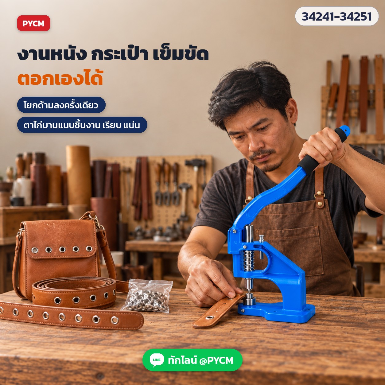งานหนัง กระเป๋า เข็มขัด ตอกตาไก่เองได้ (ภาพจำลองการใช้งาน)