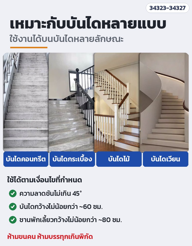 รถเข็นไฟฟ้าขึ้นบันได แบบแขนรับ ถาดรองหนา – เหมาะกับบันไดหลายแบบ: คอนกรีต กระเบื้อง ไม้ บันไดเวียน (ตามเงื่อนไขที่กำหนด)